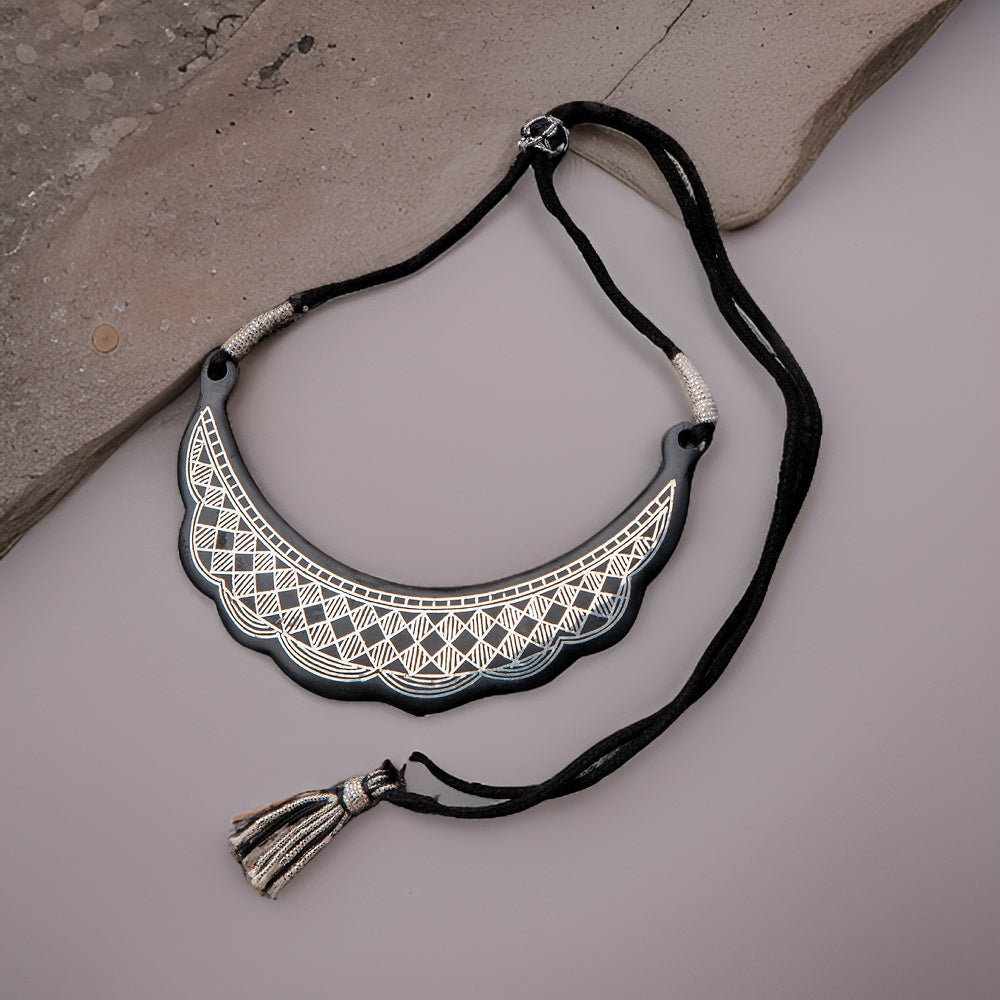 Bidri Silver Inlay Mesh Pattern Necklace | Bidri Work | Bidri Art