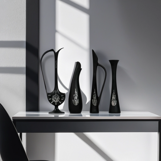 Bidri Silver Inlay Flower Vase Set (4 Vases) | Bidri Work | Bidri Art