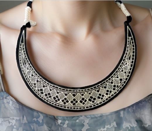 Bidri Silver Inlay Broad Tar Necklace | Bidri Work | Bidri Art