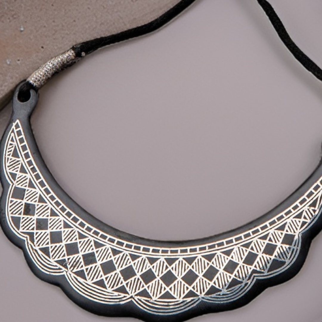 Bidri Silver Inlay Mesh Pattern Necklace | Bidri Work | Bidri Art