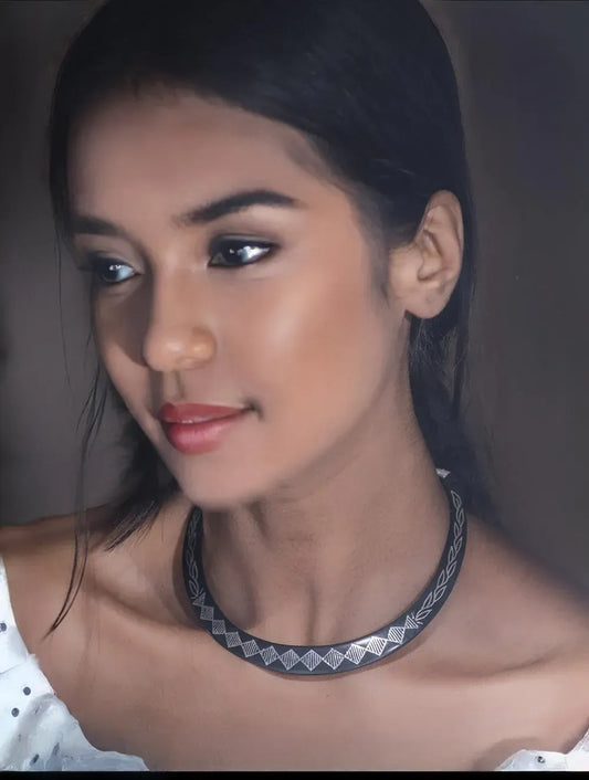 Bidri Silver Inlay Diamond Mesh Pattern Necklace | Bidri Work | Bidri Art