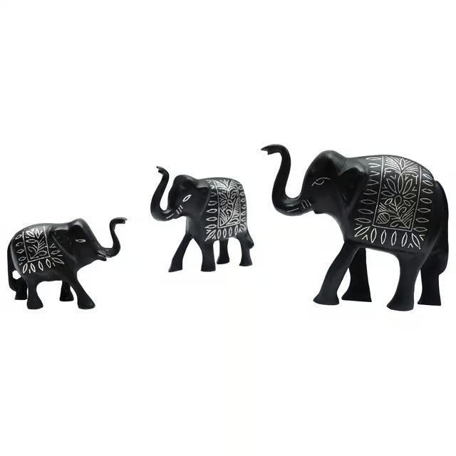 Bidri Silver Inlay Elephant Family Three Piece Set | Bidri Work | Bidri Art