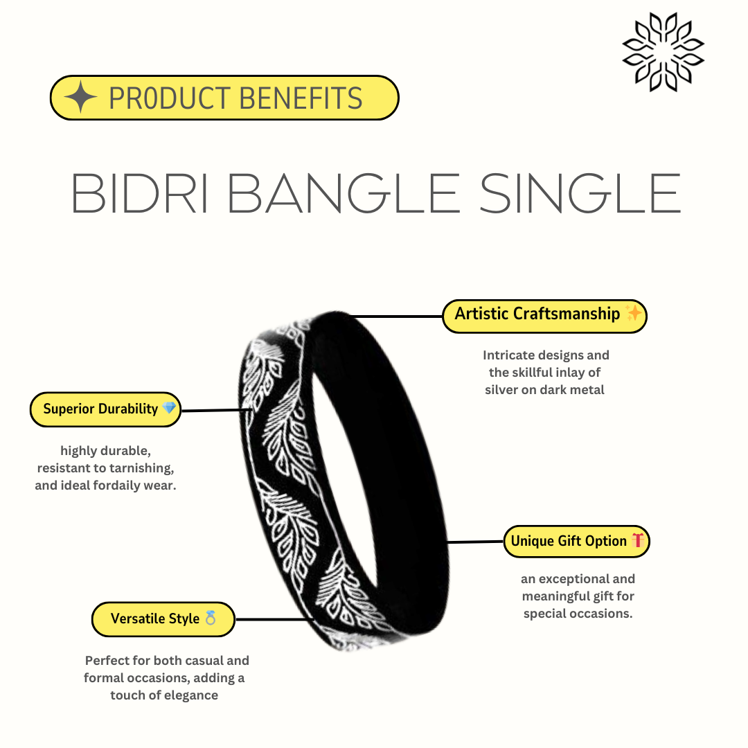 Bidri Silver Inlay Bangle Single | Bidri Work | Bidri Art