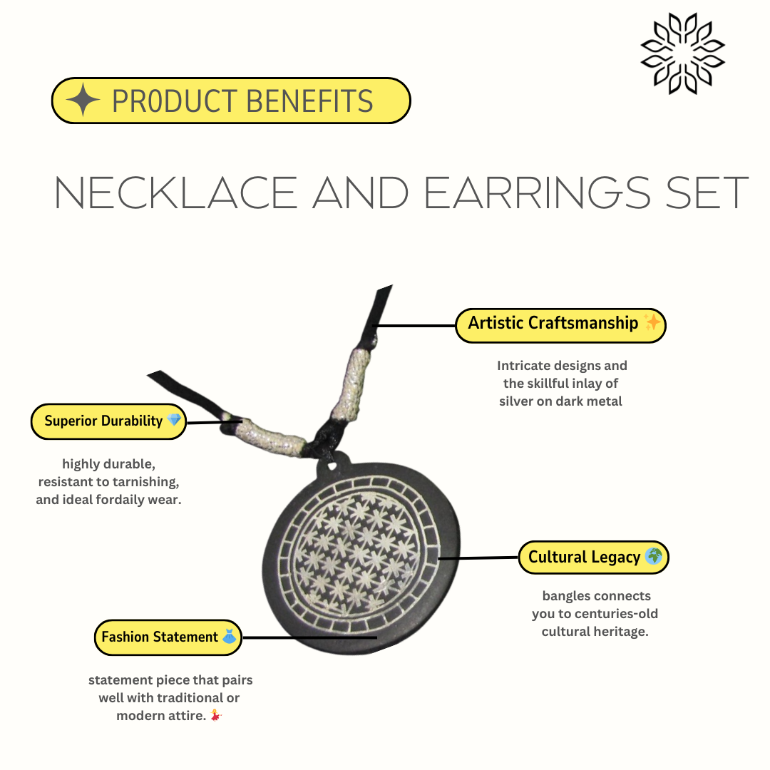 Bidri Silver Inlay  Necklace And Earrings Set | Bidri Work | Bidri Art