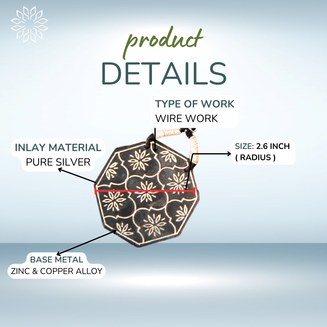 Bidri Silver Inlay Pentagon Pendant | Bidri Work | Bidri Art