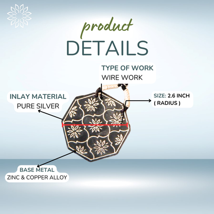 Bidri Silver Inlay Pentagon Pendant | Bidri Work | Bidri Art