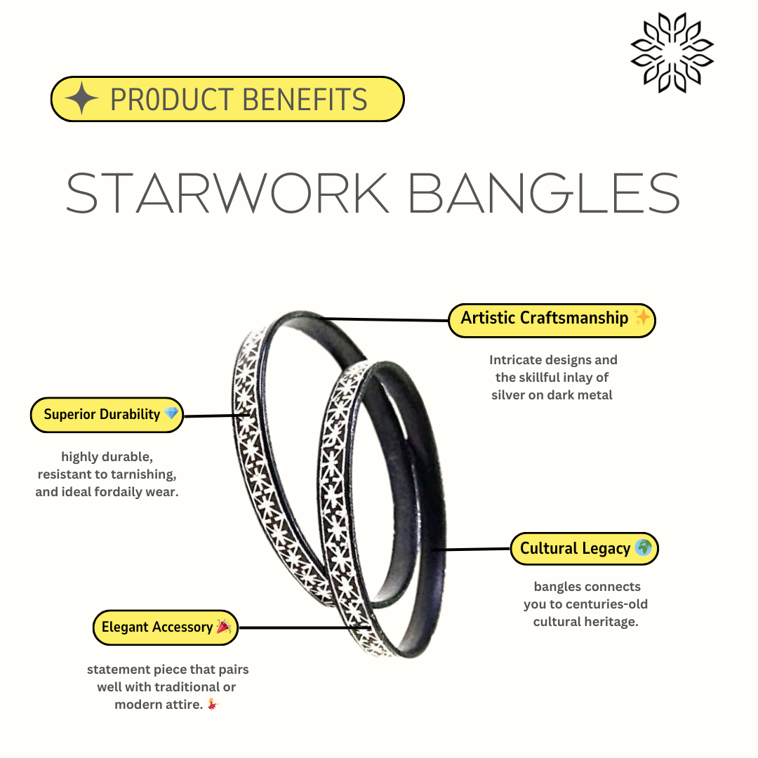 Bidri Silver Inlay Star Work Bangle pair | Bidri Work | Bidri Art