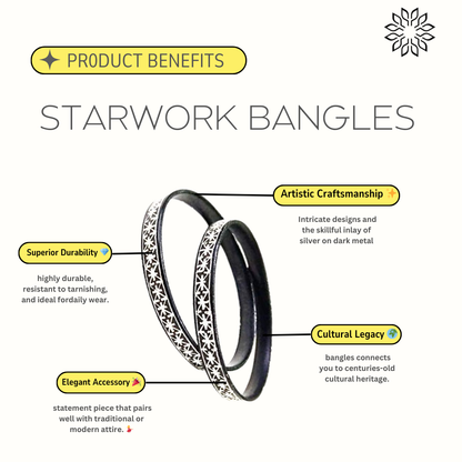 Bidri Silver Inlay Star Work Bangle pair | Bidri Work | Bidri Art