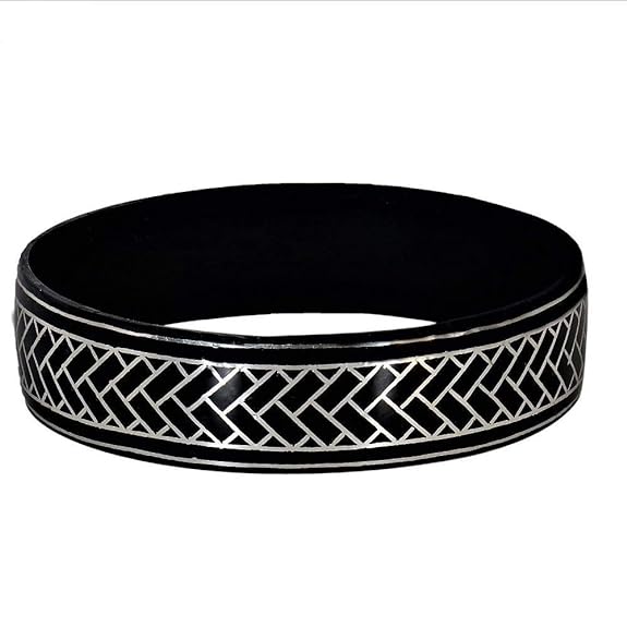 Bidri Silver Inlay Box Pattern Bangle Single | Bidri Work | Bidri Art