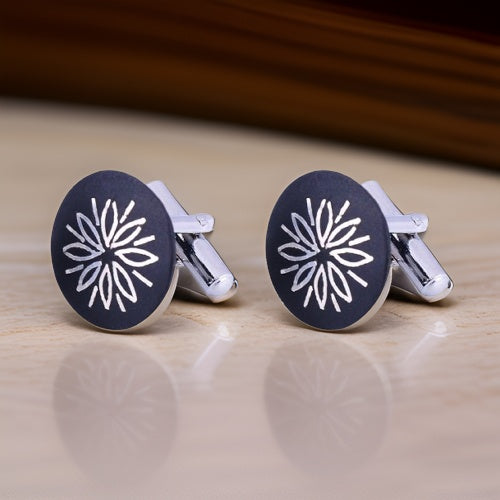 Bidri Silver Inlay Flower Cufflinks Pair | Bidri Work | Bidri Art