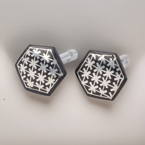 Bidri Silver Inlay Men Cufflinks Pair | Bidri Work | Bidri Art