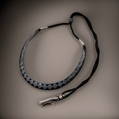Bidri Silver Inlay Diamond Mesh Pattern Necklace | Bidri Work | Bidri Art