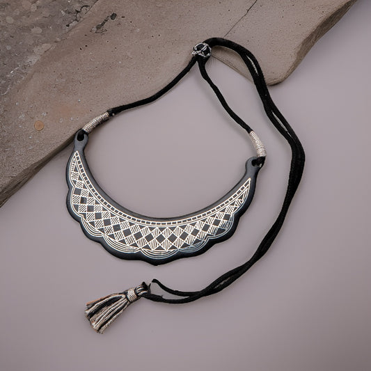 Bidri Silver Inlay Mesh Pattern Necklace | Bidri Work | Bidri Art
