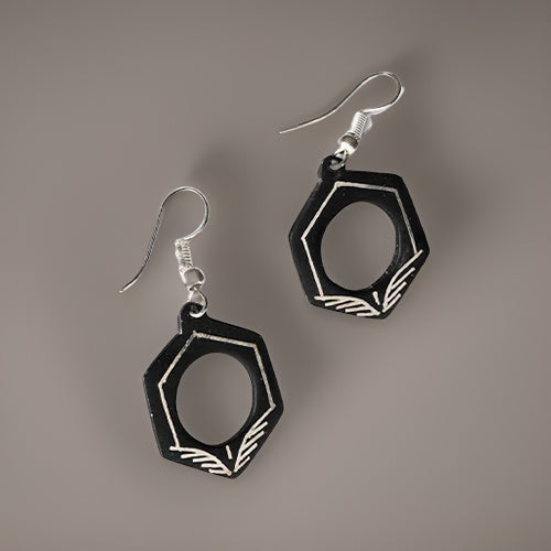 Bidri Silver Inlay Pentagon Shape Earrings Pair | Bidri Work | Bidri Art