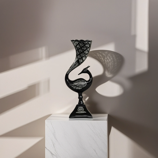 Bidri Silver Inlay Peacock vase | Bidri Work | Bidri Art