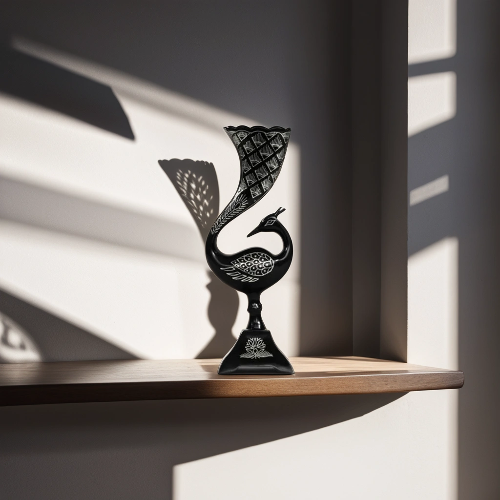 Bidri Silver Inlay Peacock vase | Bidri Work | Bidri Art