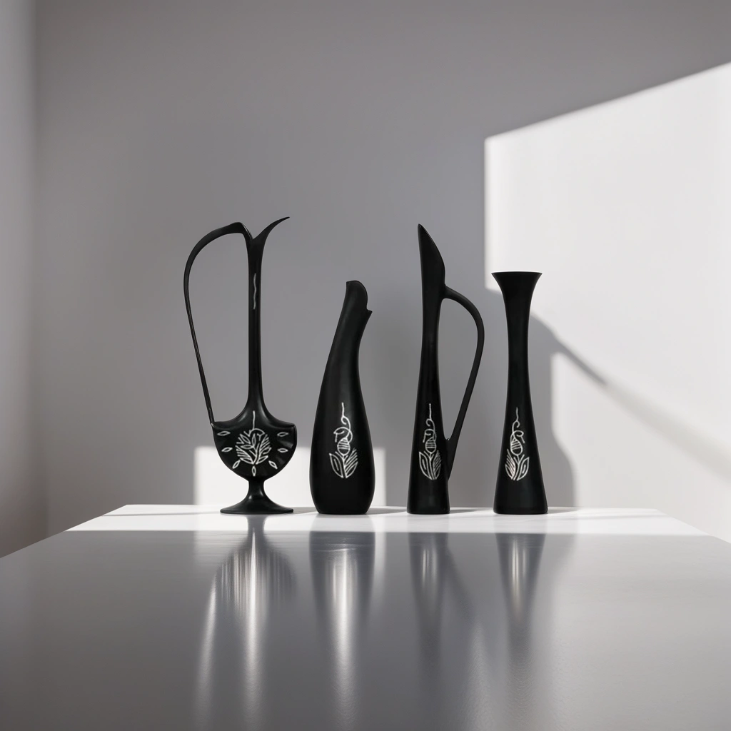 Bidri Silver Inlay Flower Vase Set (4 Vases) | Bidri Work | Bidri Art