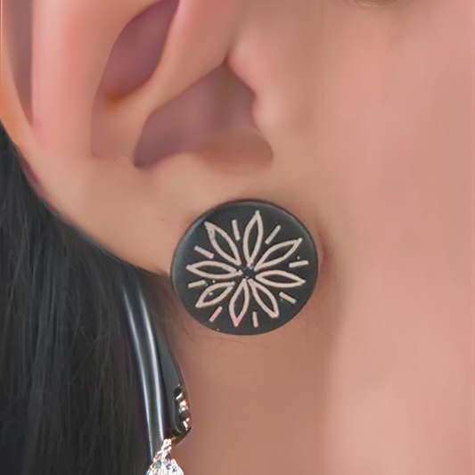 Bidri SIlver Inlay Round Stud Earring Pair | Bidri Work | Bidri Art