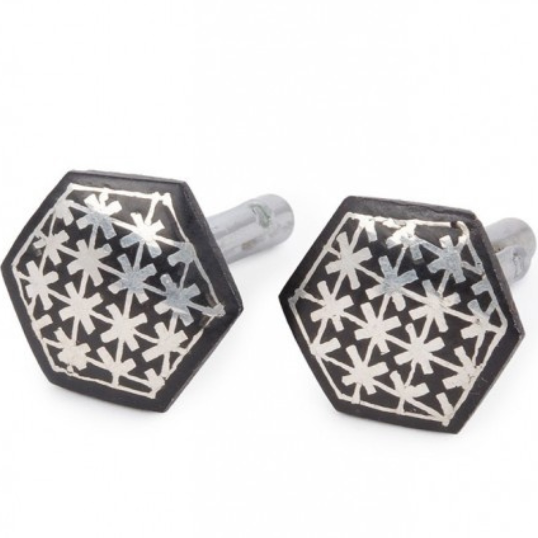 Bidri Silver Inlay Men Cufflinks Pair | Bidri Work | Bidri Art