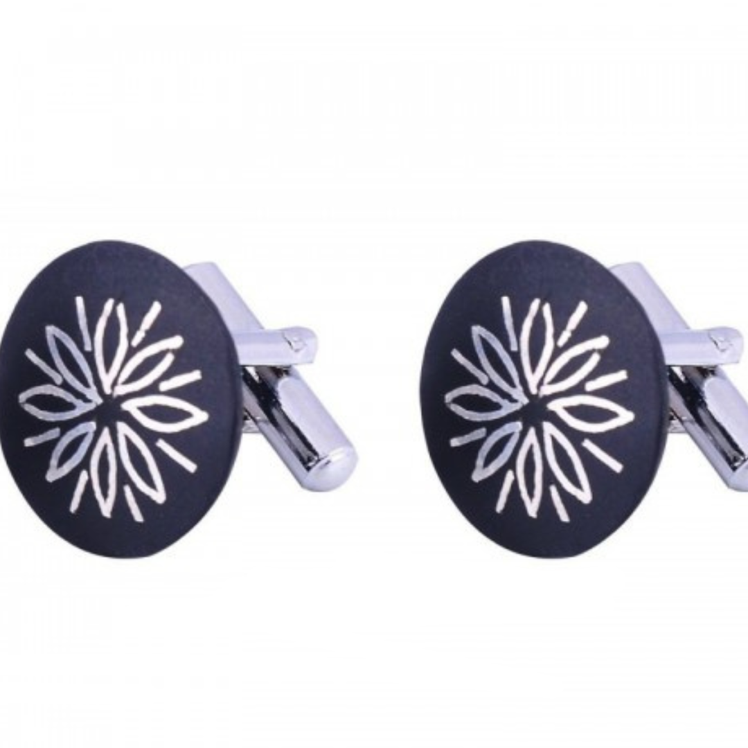 Bidri Silver Inlay Flower Cufflinks Pair | Bidri Work | Bidri Art