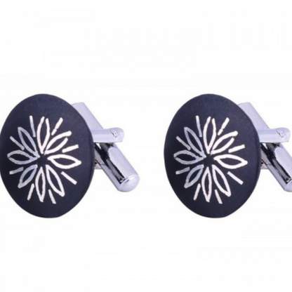 Bidri Silver Inlay Flower Cufflinks Pair | Bidri Work | Bidri Art