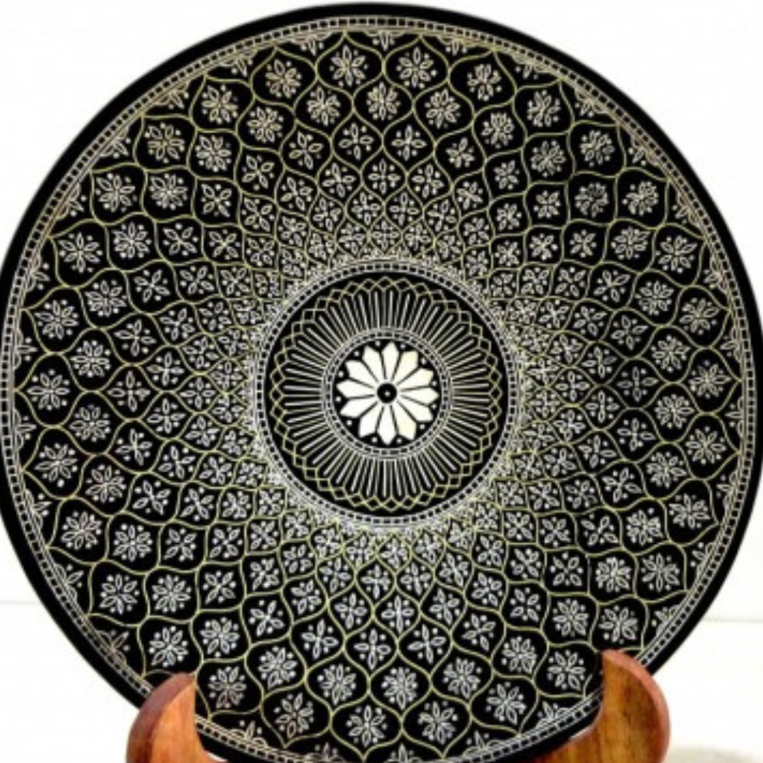 Bidri Silver And Pital Inlay Art Plate | Bidri Work | Bidri Art