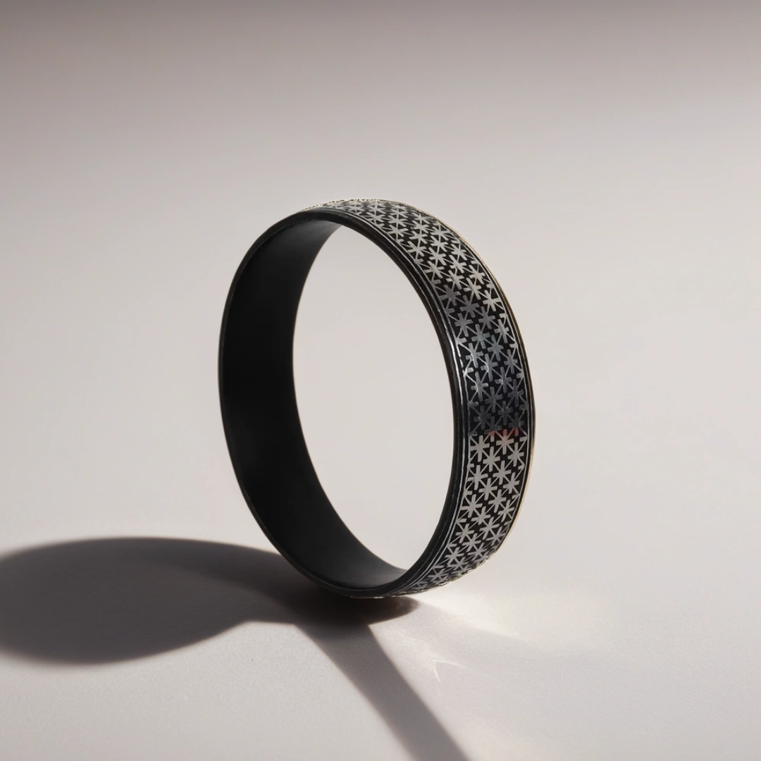 Bidri Silver Inlay Starwork Bangle Single | Bidri Work | Bidri Art
