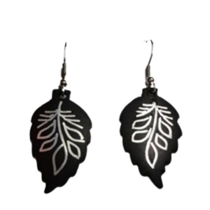 Bidri Silver Inlay Leaf Shape Earrings Pair | Bidri Work | Bidri Art