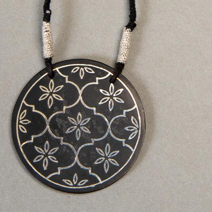 Bidri Silver Inlay Rounded Pendant | Bidri Work | Bidri Art