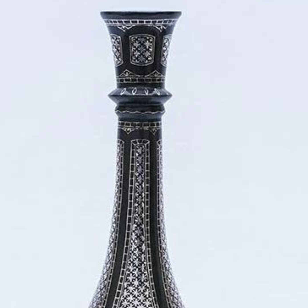 Bidri Silver Inlay Shahnai Vase (9inch) | Bidri Work | Bidri Art