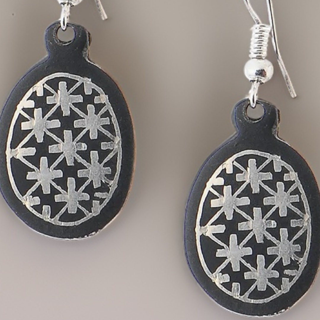 Bidri Silver Inlay Rounded Earrings Pair | Bidri Work | Bidri Art