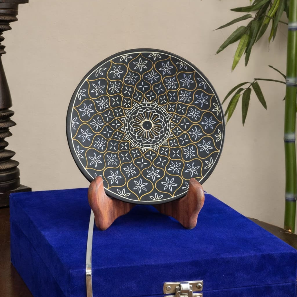 Bidri Silver And Pital Inlay Moghal Art Plate 2 | Bidri Work | Bidri Art