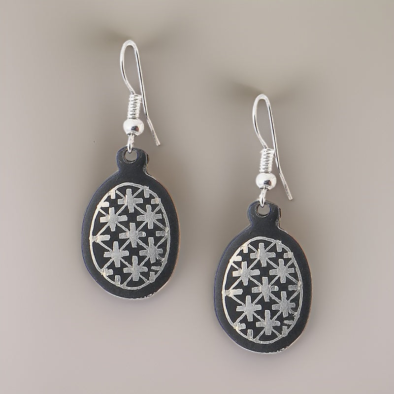 Bidri Silver Inlay Rounded Earrings Pair | Bidri Work | Bidri Art