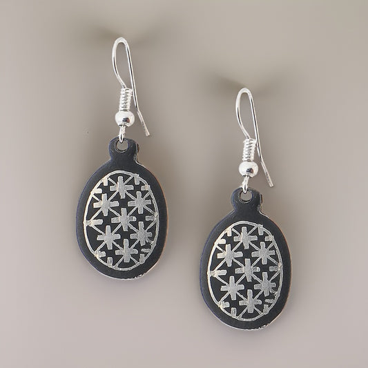 Bidri Silver Inlay Rounded Earrings Pair | Bidri Work | Bidri Art