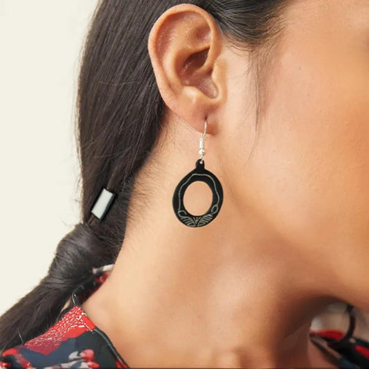 Bidri Silver Inlay Round Shape Earring Pairs | Bidri Work | Bidri Art
