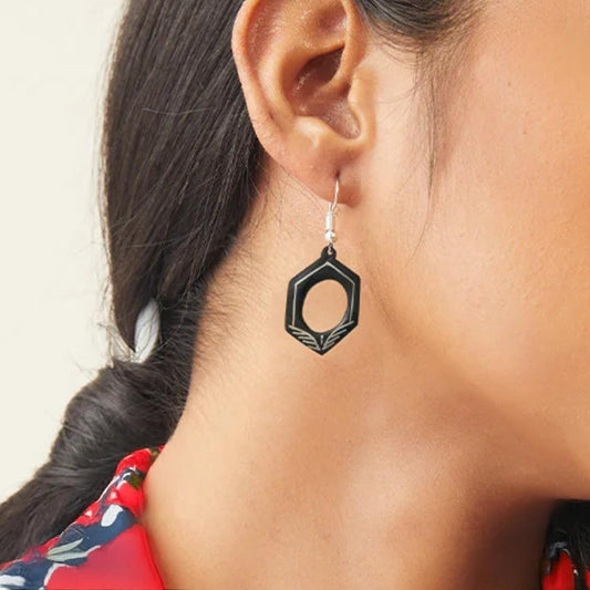Bidri Silver Inlay Pentagon Shape Earrings Pair | Bidri Work | Bidri Art