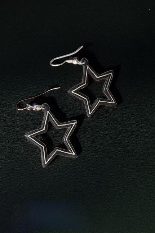 Bidri Silver Inlay Star Shape Earrings Pair | Bidri Work | Bidri Art