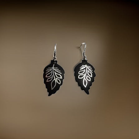 Bidri Silver Inlay Leaf Shape Earrings Pair | Bidri Work | Bidri Art