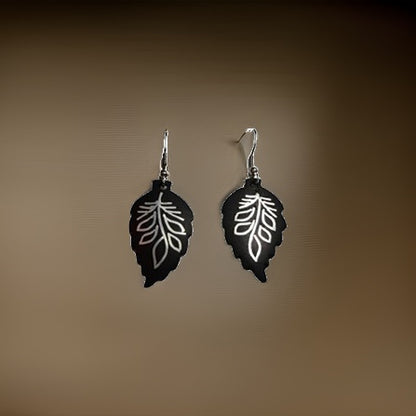 Bidri Silver Inlay Leaf Shape Earrings Pair | Bidri Work | Bidri Art