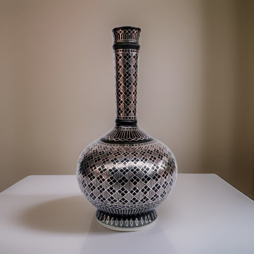 Bidri Silver Inlay Legacy Flower Vase Big (9inch) | Bidri Work | Bidri Art